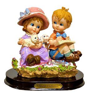 Gentili Collection Resin Figurine Boy w/ Paints & Girl w/ Kitty Cat & Puppy Dog